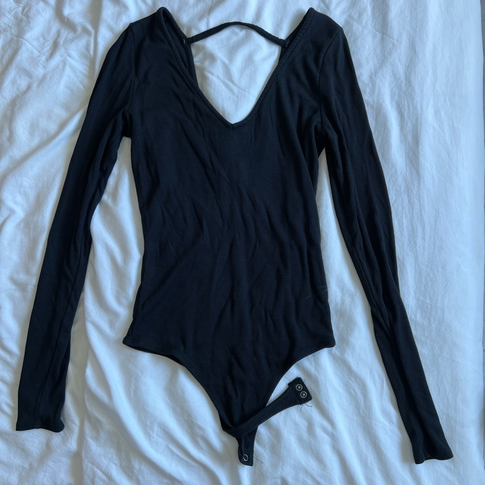 Abercrombie Black Ribbed Thong Bodysuit
